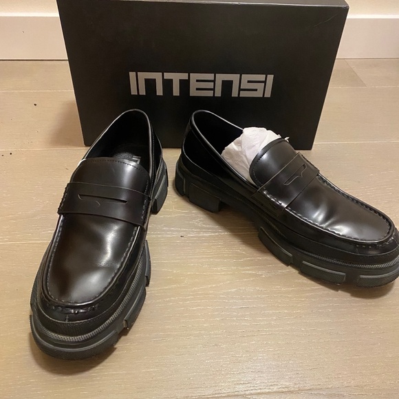 INTENSI  black mens loafers with a chunky sole, in size 12/45 - Picture 1 of 8